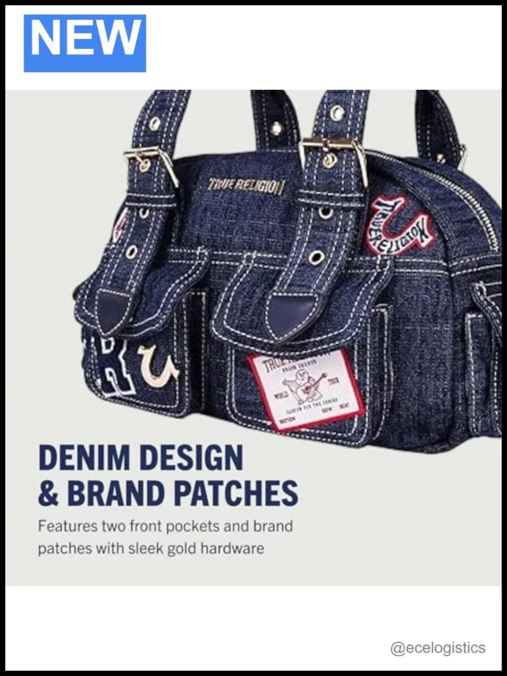 True Religion Satchel Bag Dark Denim Multi Patch